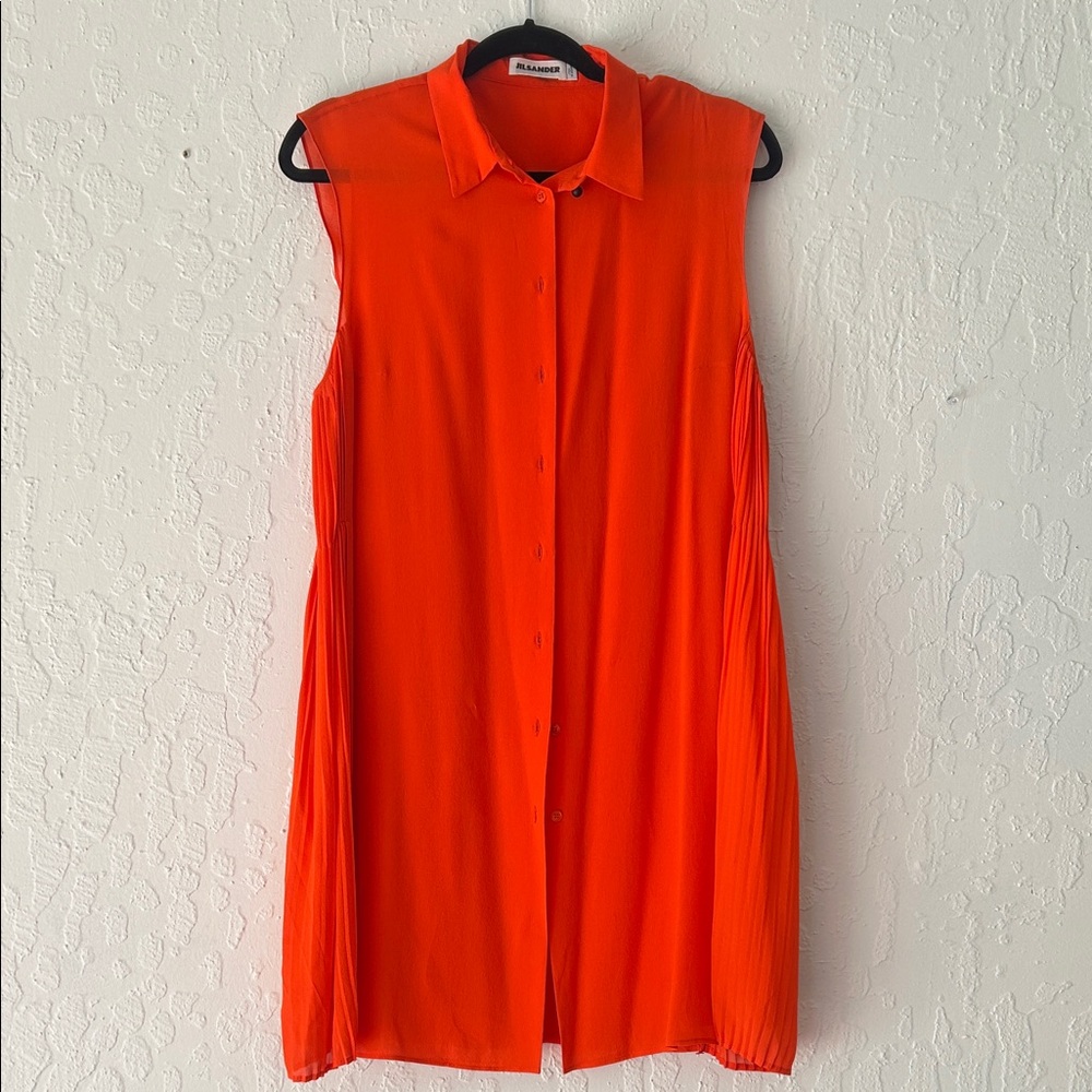 Jil Sander Vibrant Orange Sleeveless Button-Down Shirt